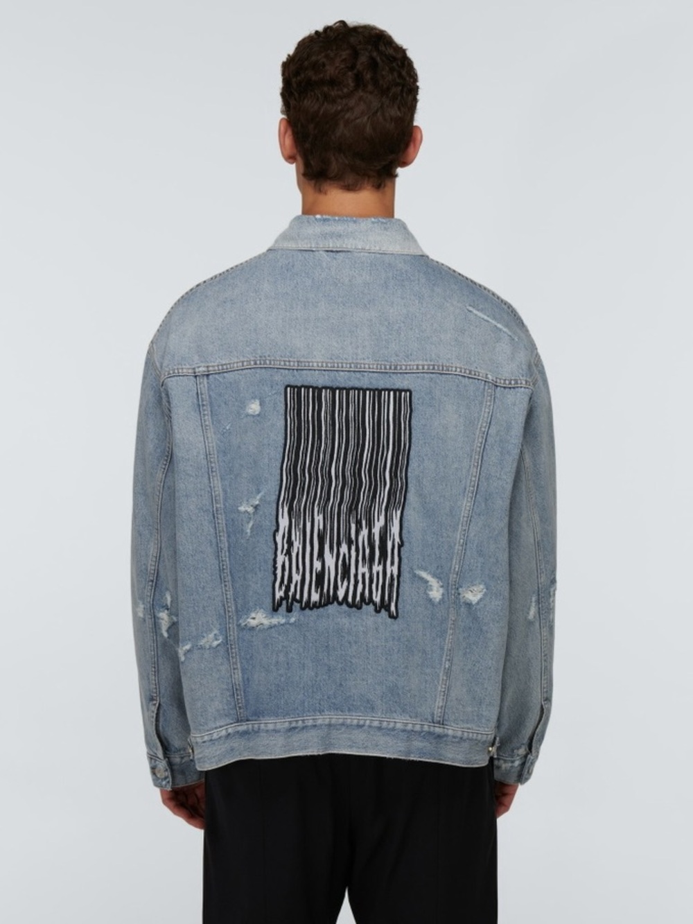 Fall/Winter 2021 Balenciaga Light Blue Barcode Distressed Denim Jacket